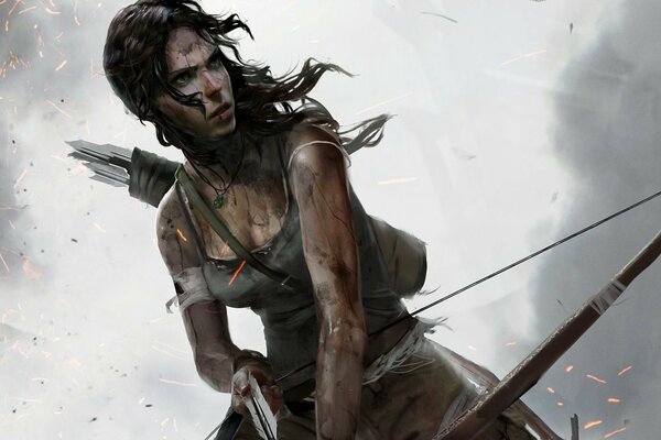 Lara Croft en la imagen de una chica guerrera con un arco y una flecha