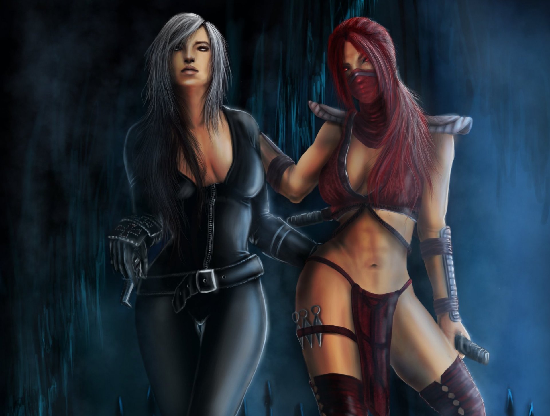 mortal kombat arte juego scarlet selina chicas mirada poses armas