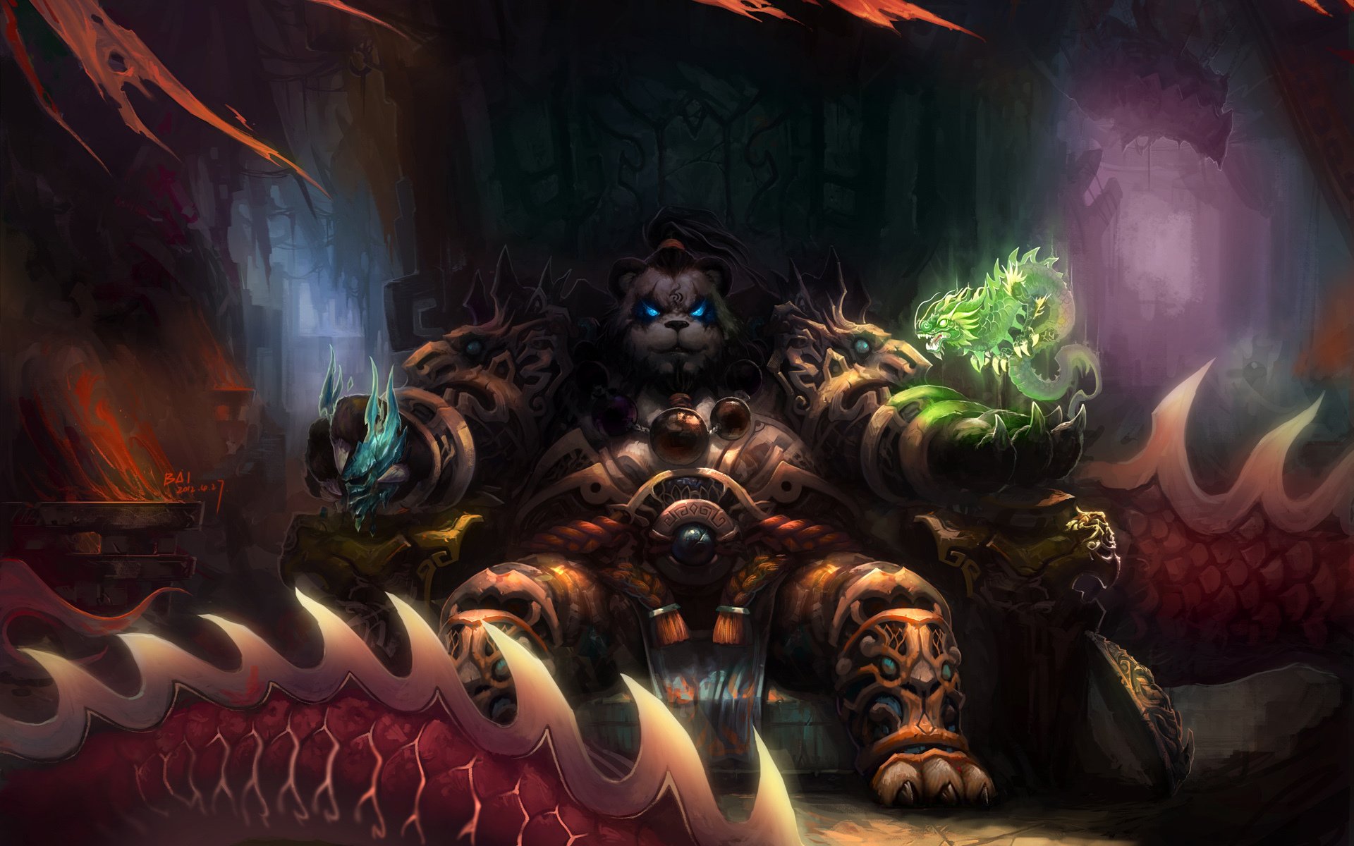 arte mondo di warcraft nebbie pandaria panda trono magia draghi