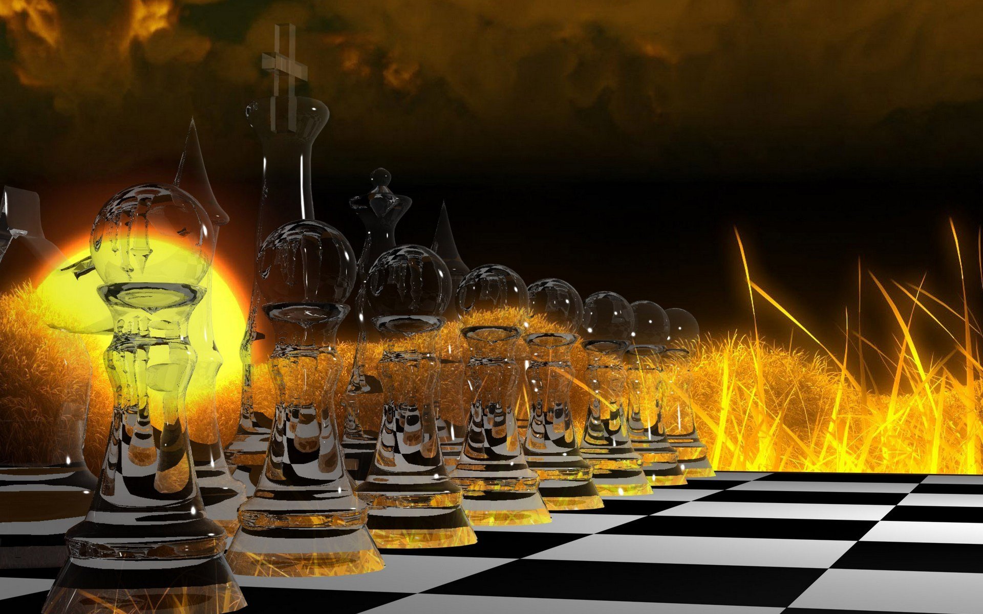 chess game strategy fire glass abstract board cells figures fire abstraction