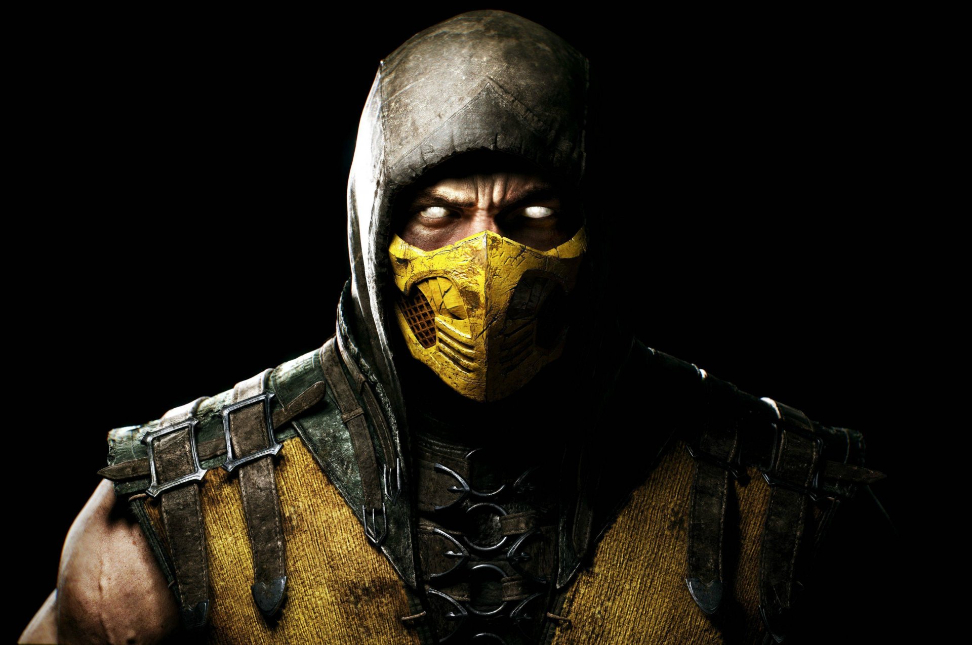 mortal kombat x scorpione combattente ninja maschera cappuccio vista netherrealm studios warner bros. interactive entertainment