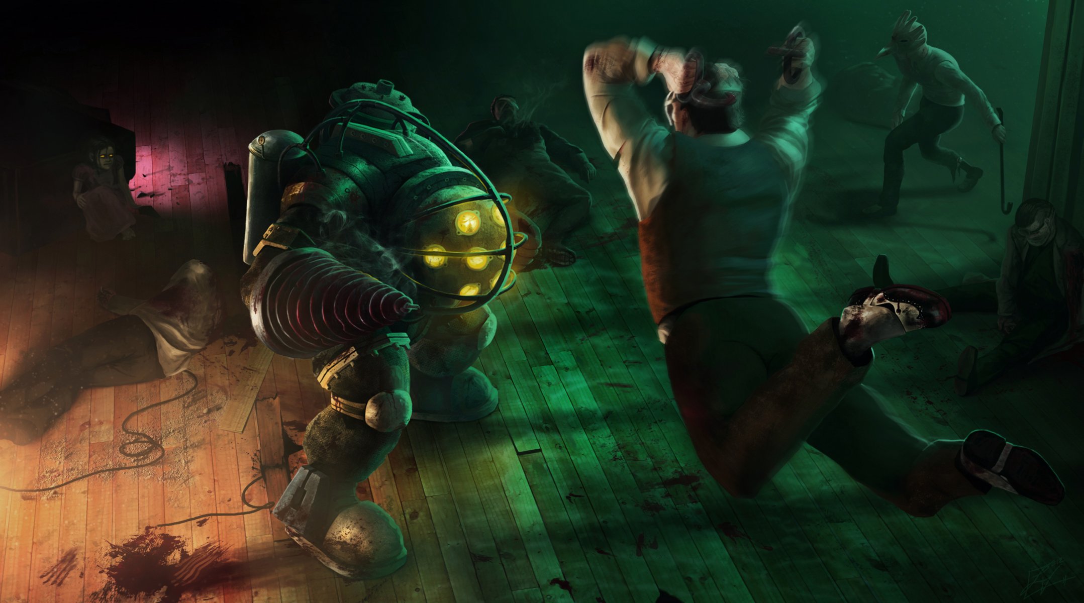 bioshock big daddy hermana empalmadores sangre salto asalto