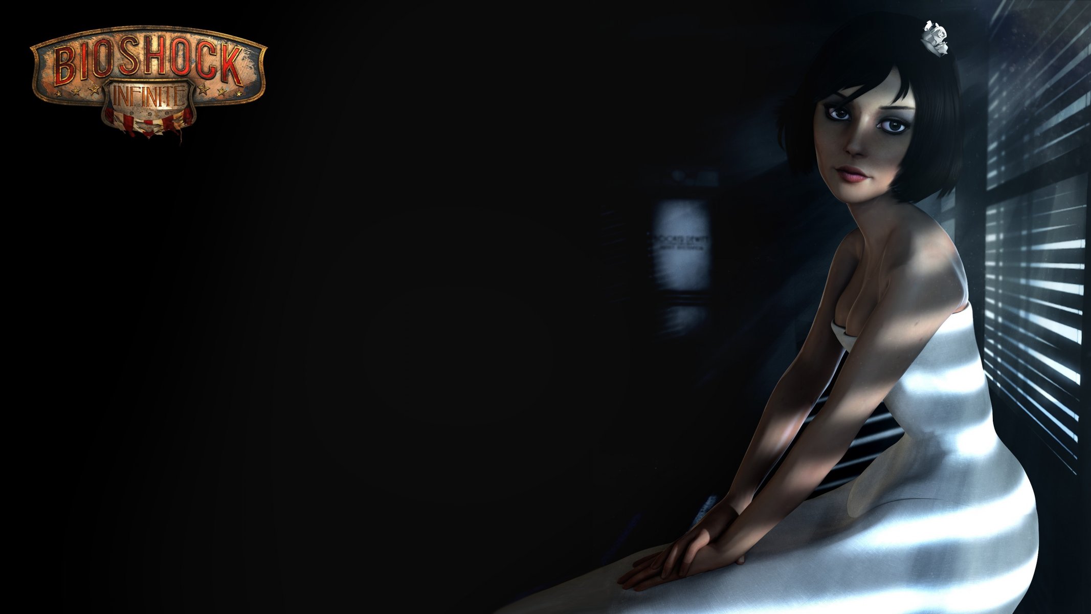 bioshock infinite elizabeth girl sitting dark window blind