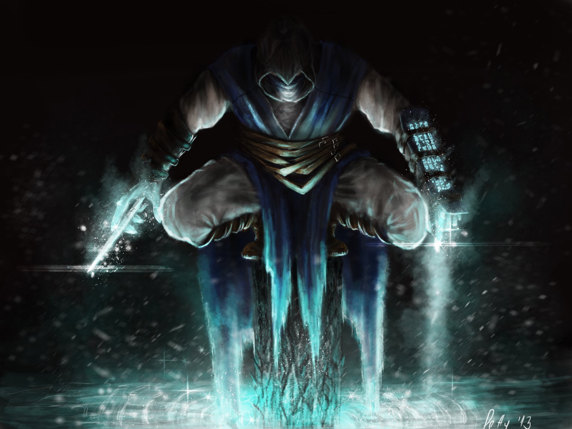 mortal kombat sub-zero sztuka gra siedzi lód zimno