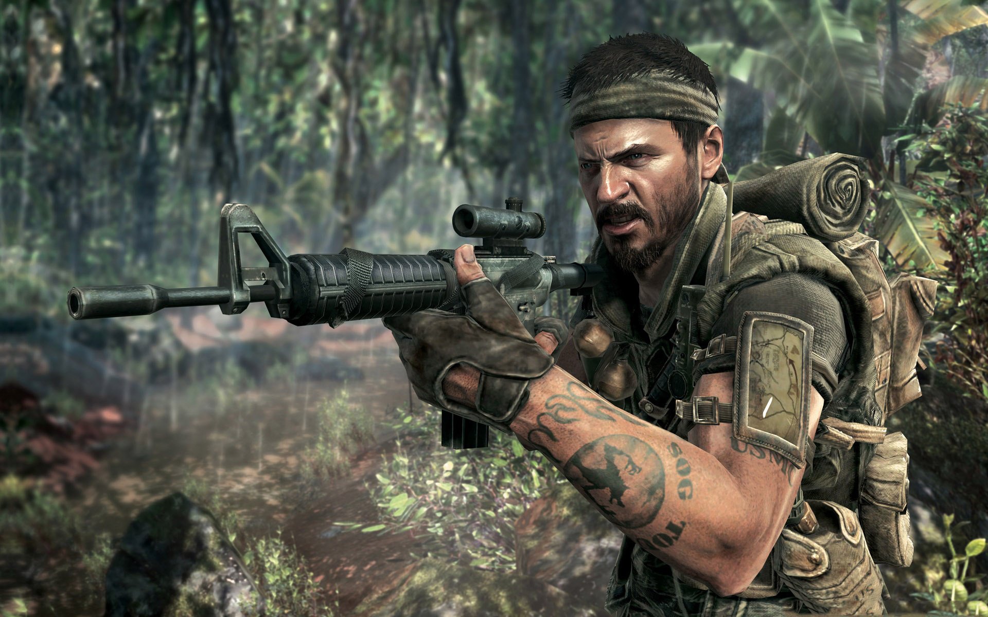 call of duty black ops soldato fucile equipaggiamento guerra tatuaggio giungla