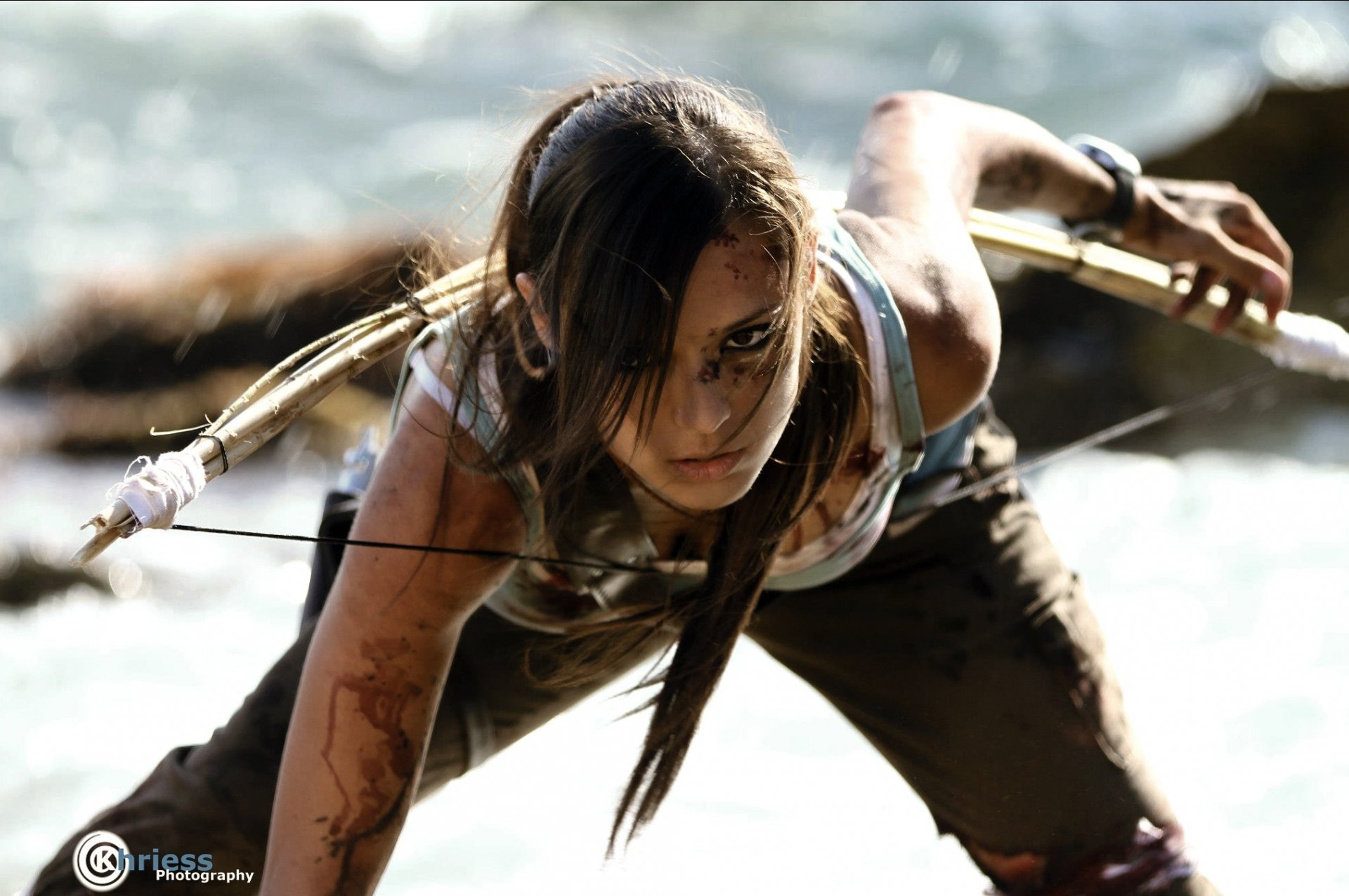 charly brusseau cosplay lara croft tomb raider girl view face section hair