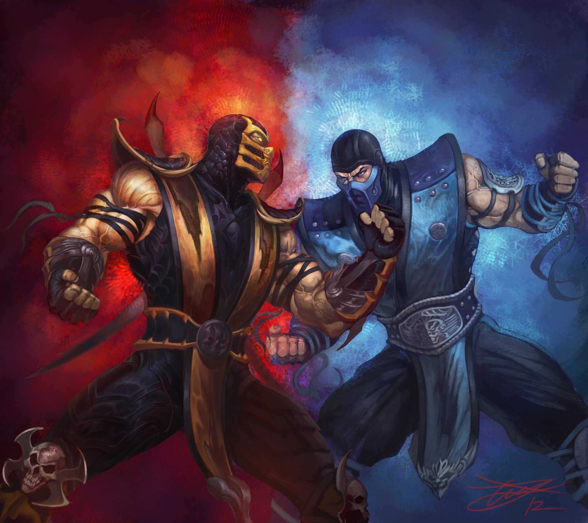 mortal kombat tödlicher kampf skorpion sub-zero kampf feuer eis vs sub-ziro rivalen ninja hass fäuste zusammenstoß