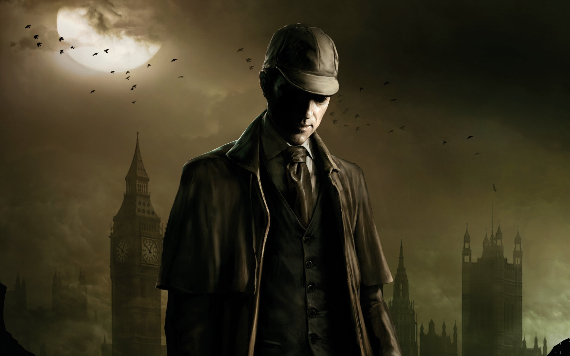 testament sherlocka holmesa sherlock holmes księżyc londyn big ben big ben płaszcz ptaki chmury neogaf