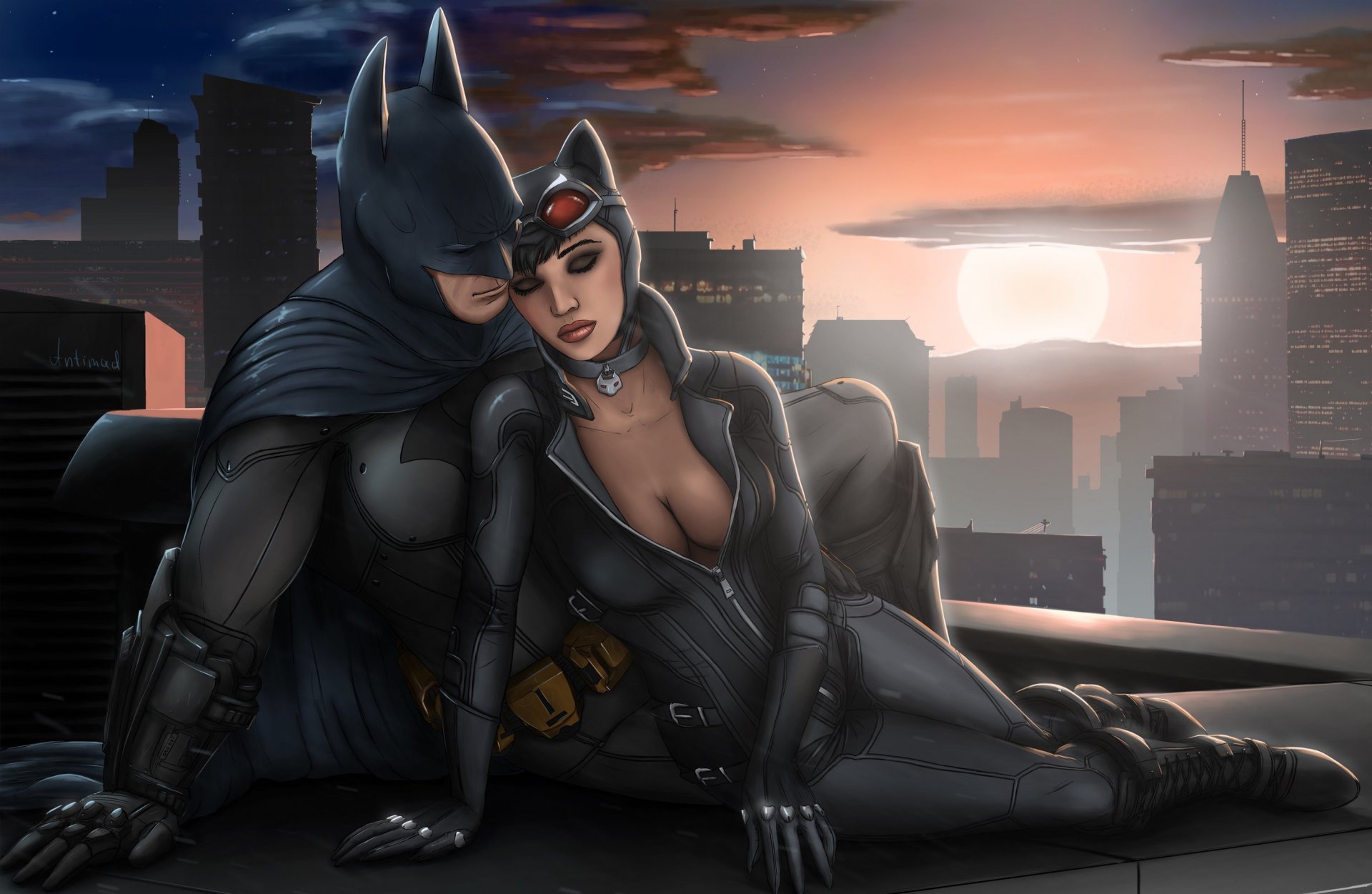 batman: arkham city batman x catwoman suits roof