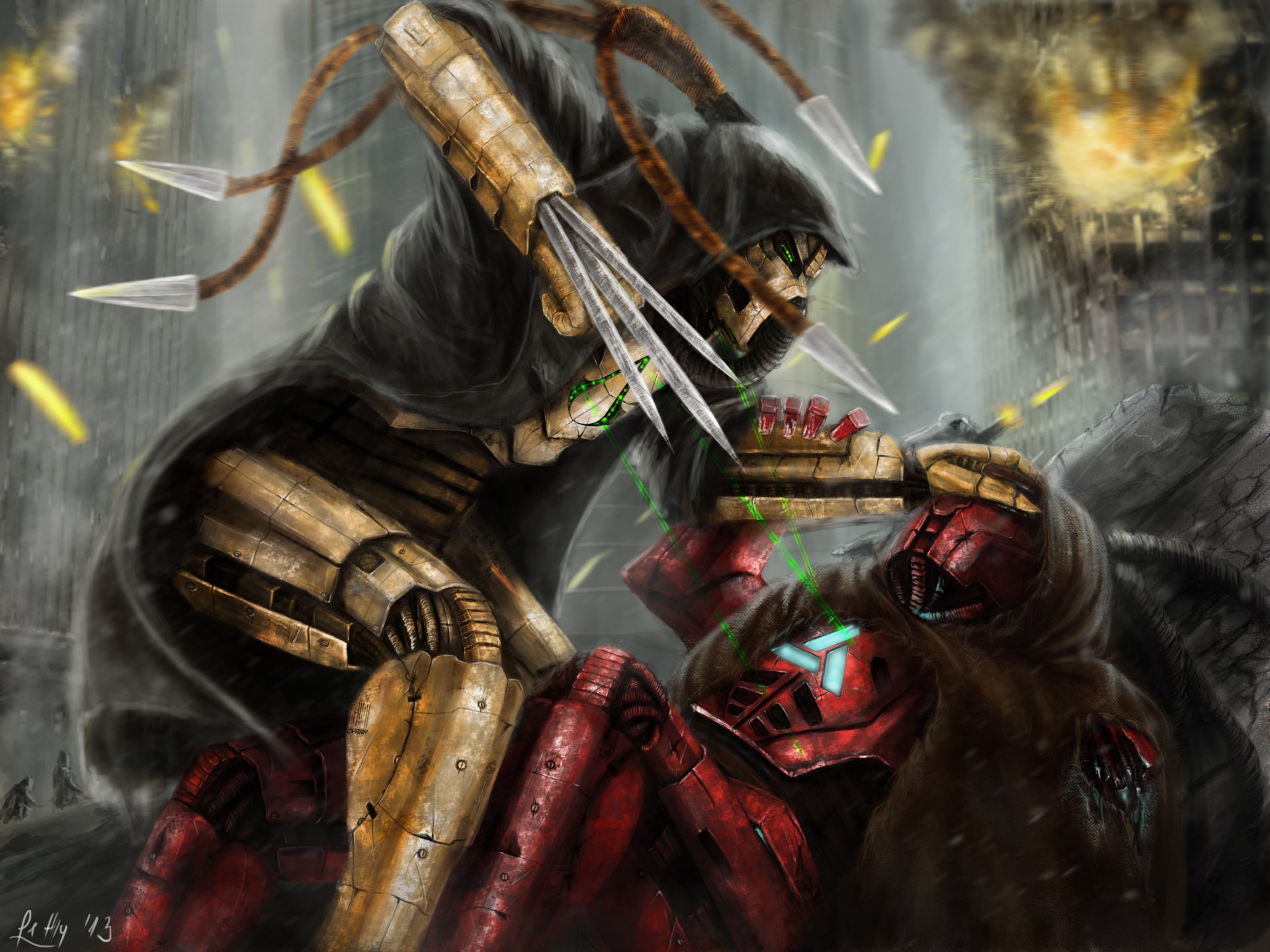 mortal kombat art game cyrax sektor fight explosion