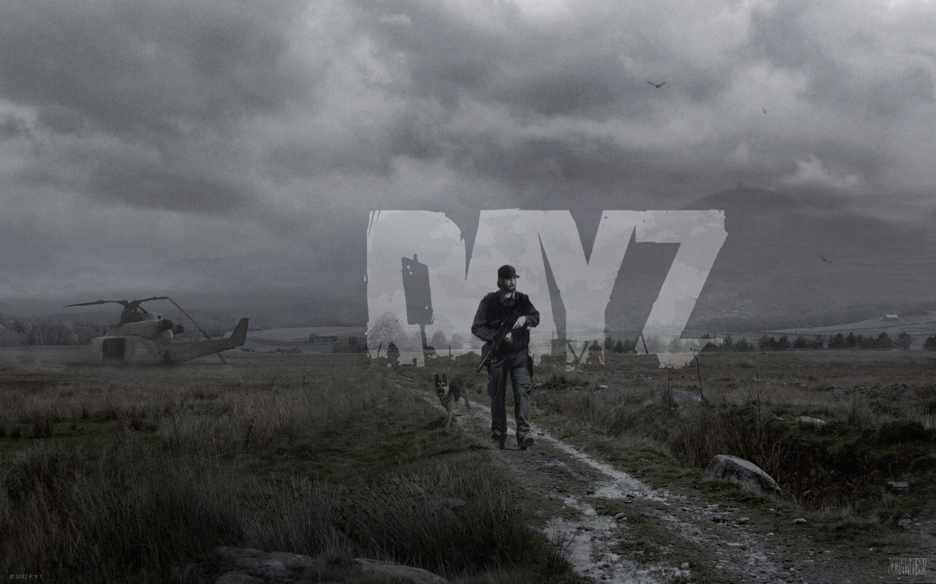 dayz jour g autonome zombie chien hélicoptère accident d hélicoptère homme ciel route gris champ