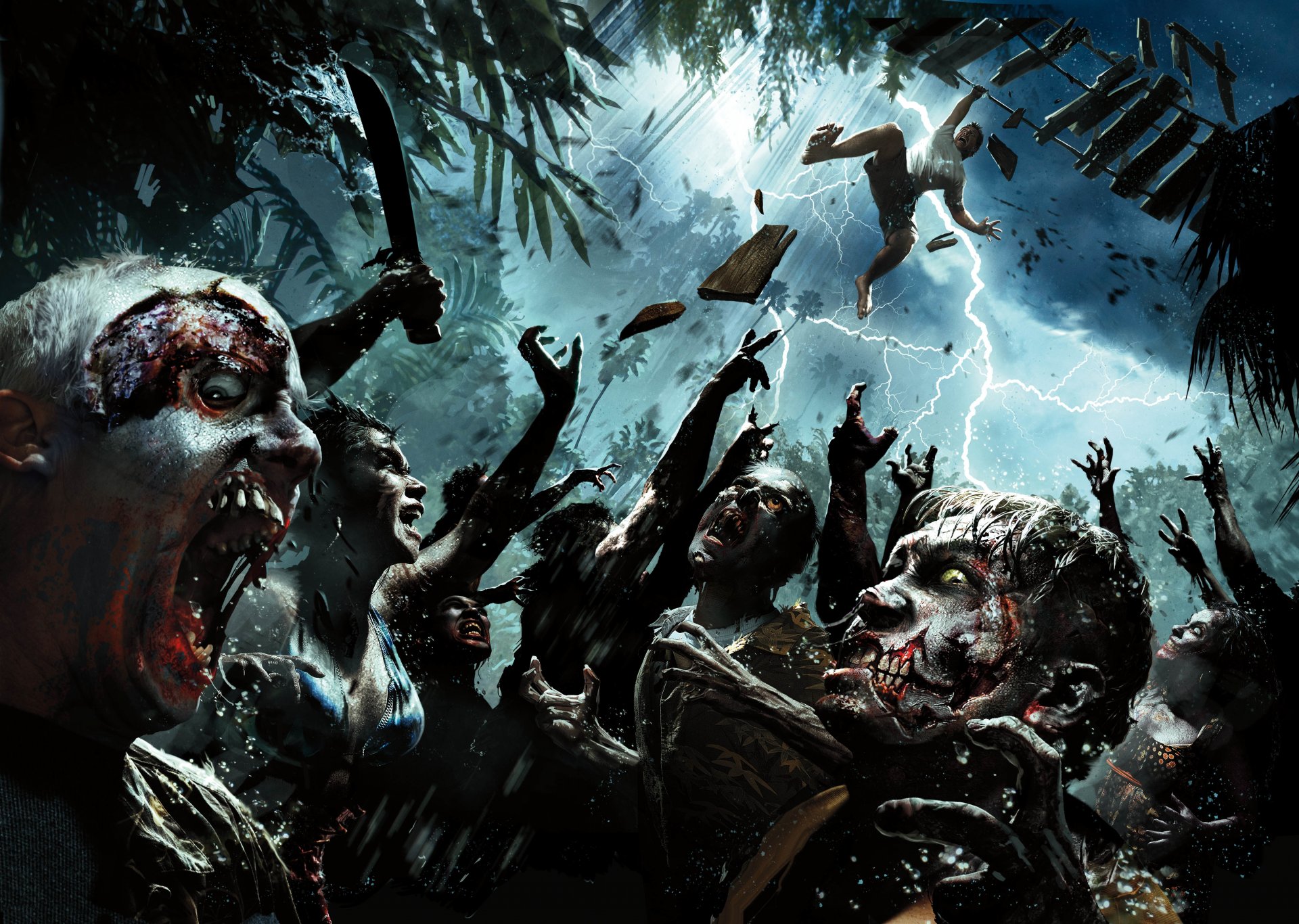 dead island : riptide zombies corpses island palm trees lightning swimsuit blood fall teeth neogaf deep silver