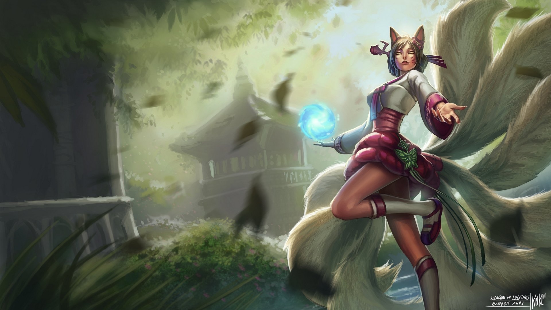 лига легенд ahri девушка шар магия хвосты