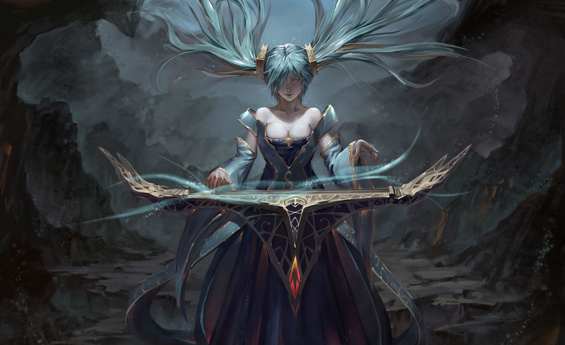 arte league of legends sona ragazza magia sguardo