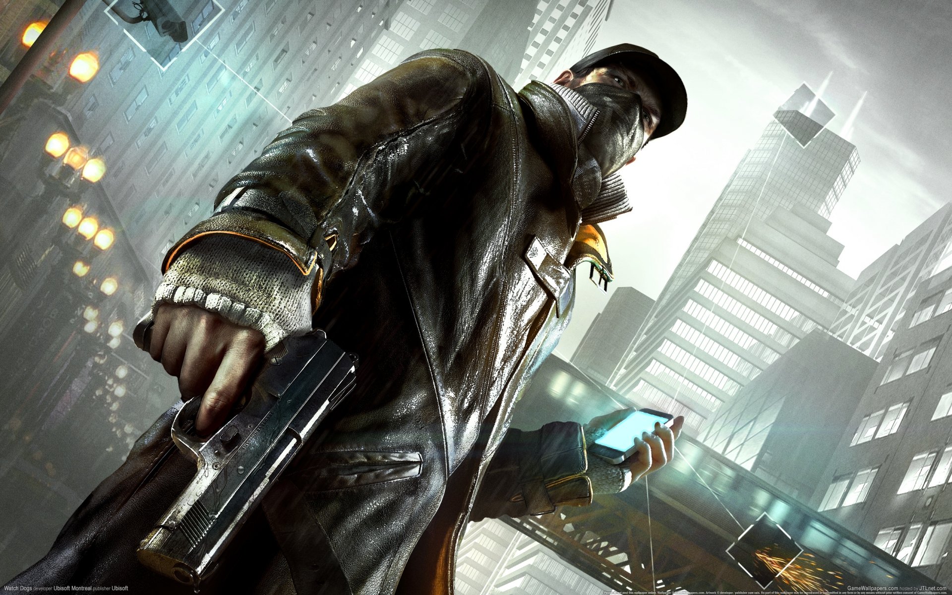 watch dogs watch dogs aiden pierce miasto telefon pistolet kamera nadzór komunikacja