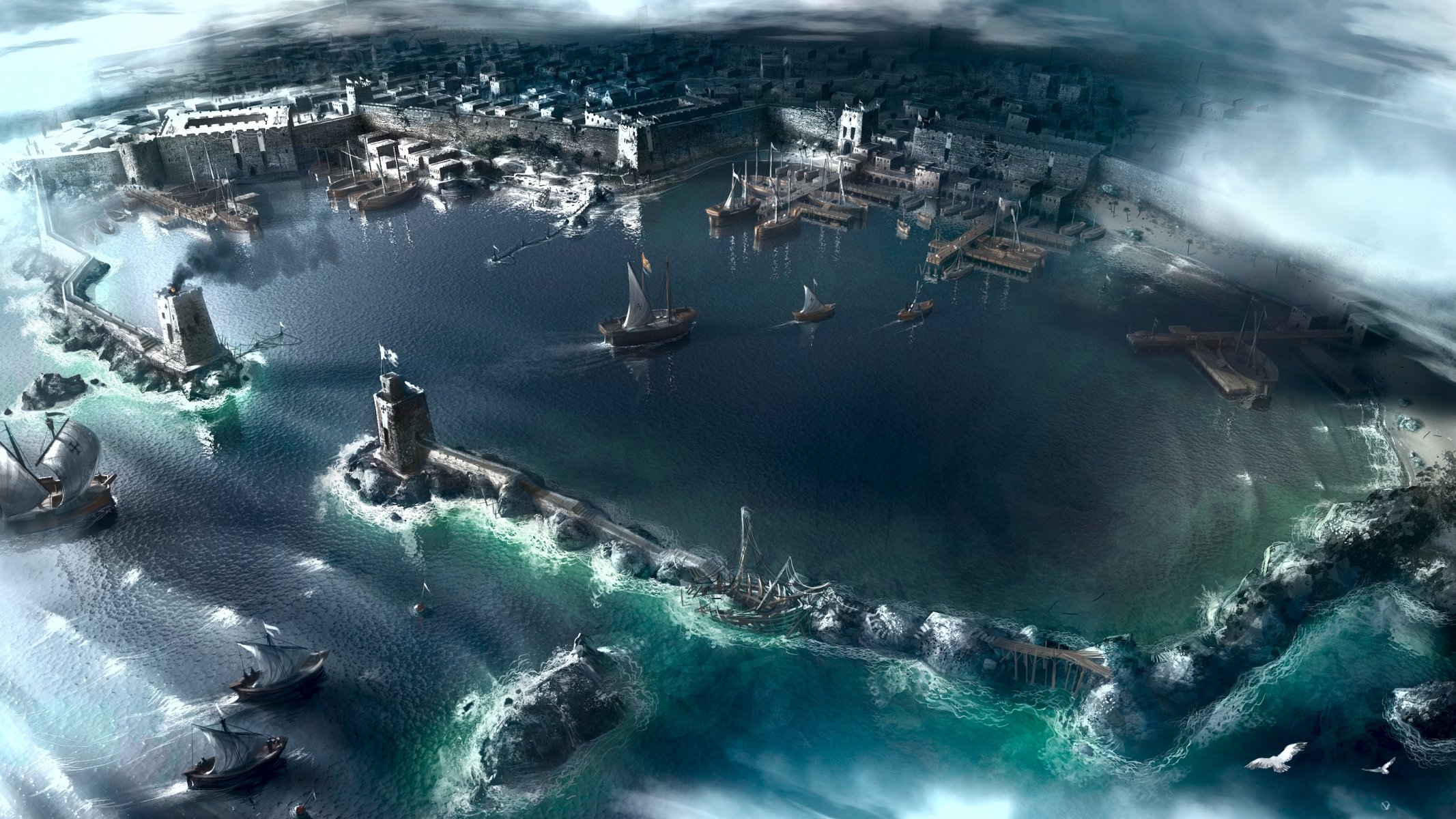 assassins creed acres town ships the port sea