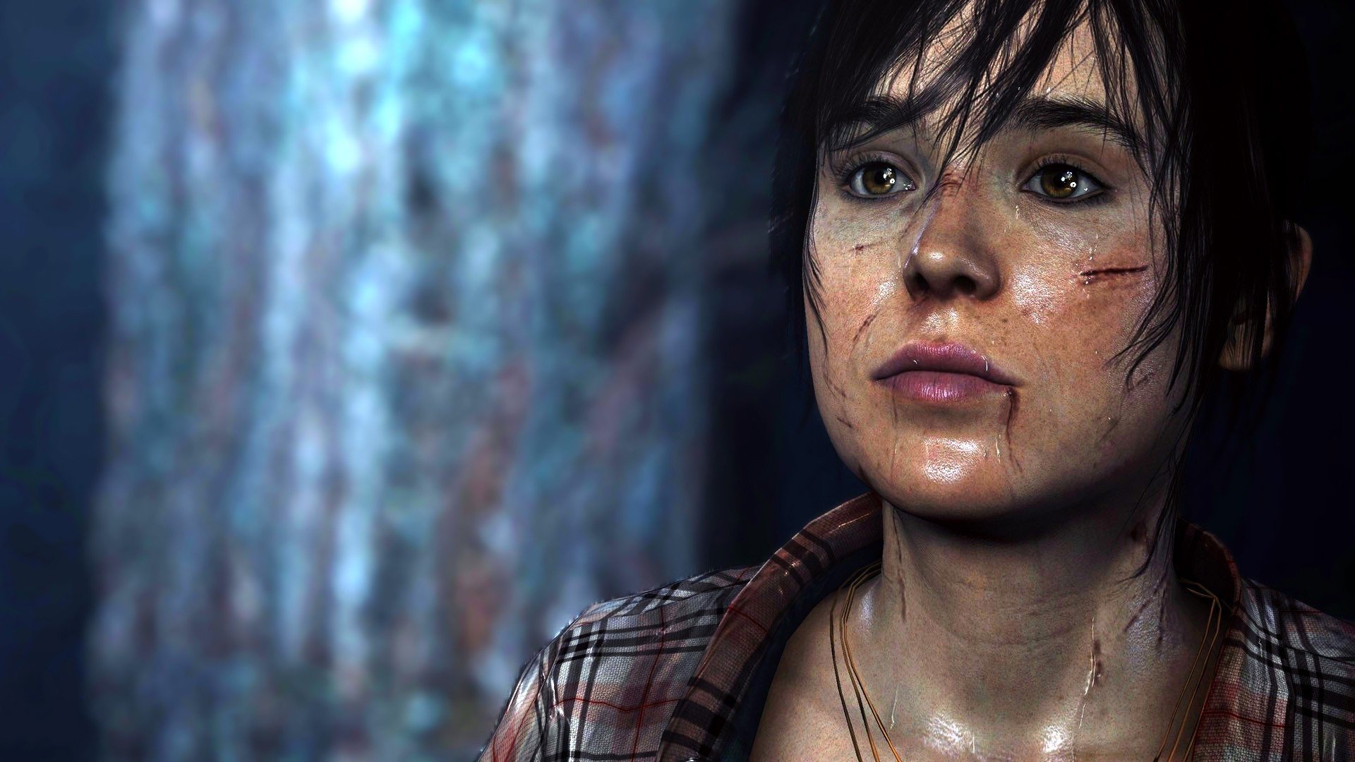 okres quantic dream juno gra ellen page brunetka rany spojrzenie krew koszula