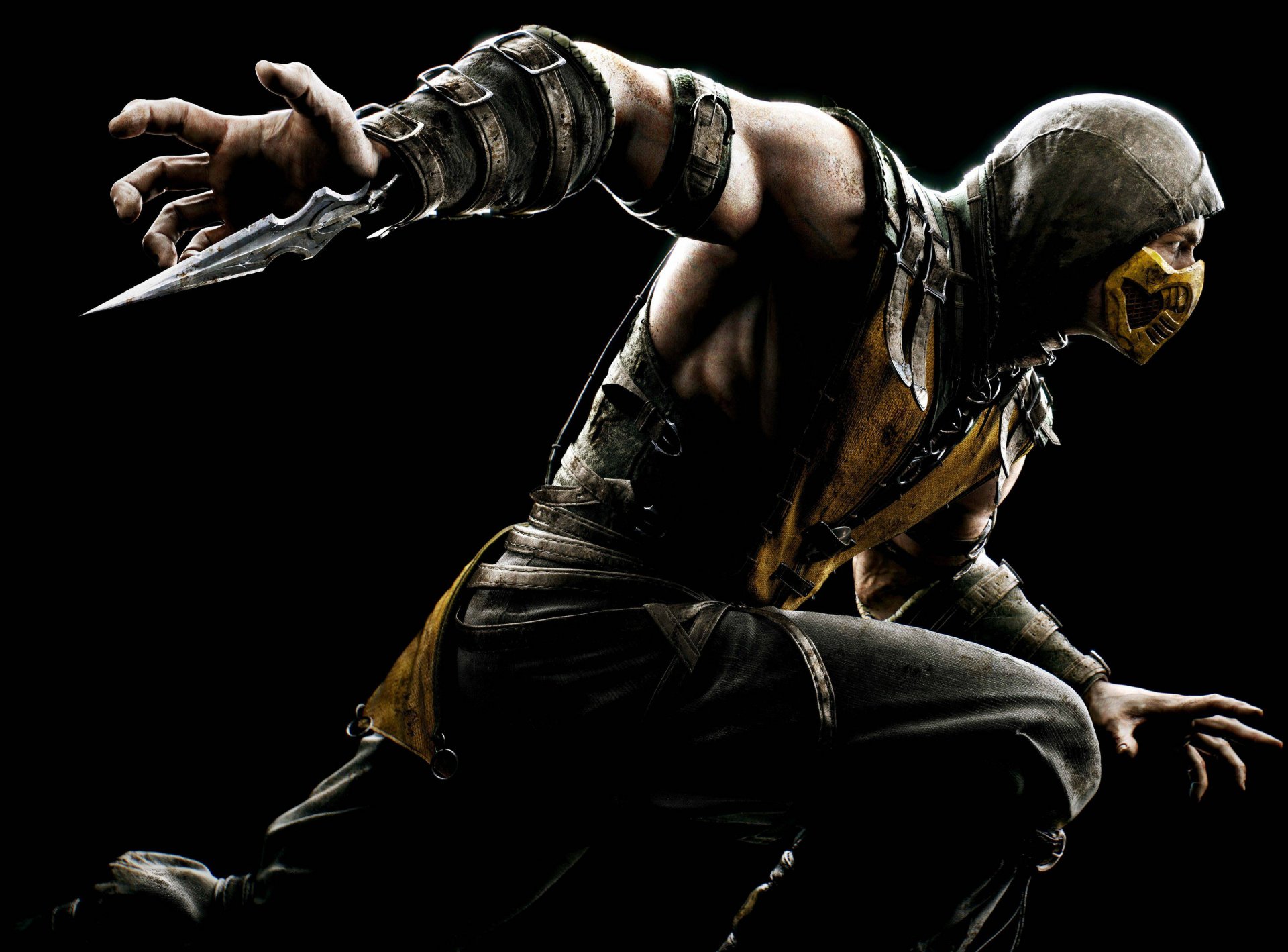 mortal kombat x skorpion wojownik ninja żółty maska kaptur ostrze netherrealm studios warner bros. interactive entertainment