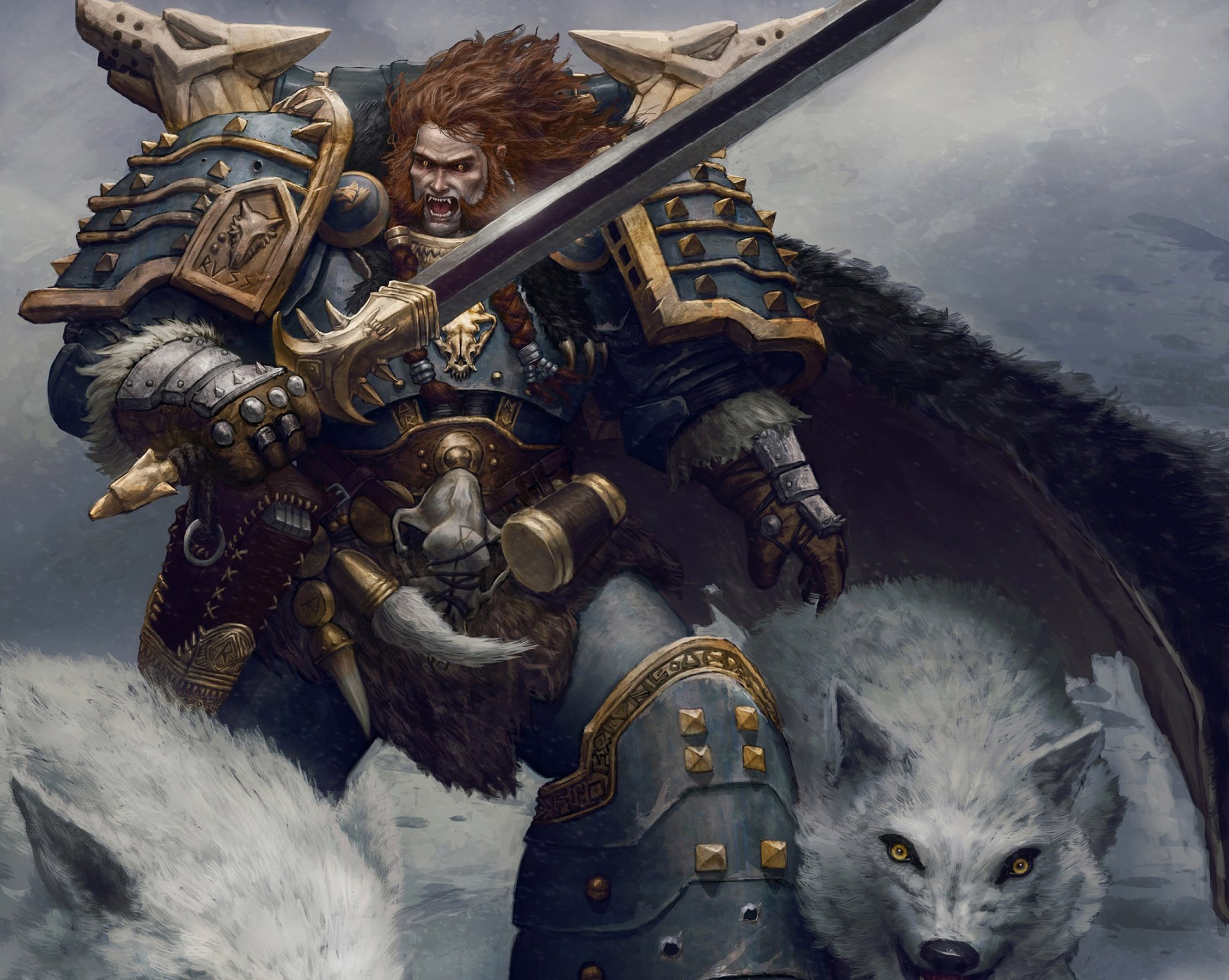 art lehman russ warhammer warrior armor sword wolves