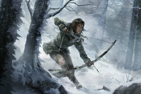 Art Lara Croft with a bow in her hands