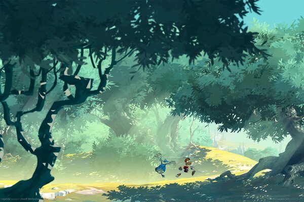 Juegos de rayman legends. camino en el bosque. arbolado