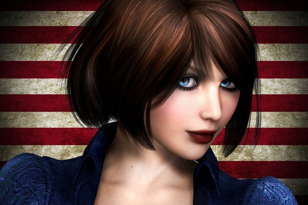 Elizabeth from bioshock infinite on the background of the American flag