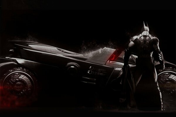 Batman en el fondo de su poderoso auto