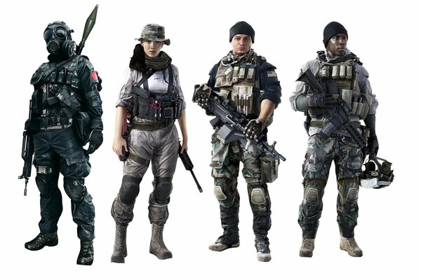 Soldiers from Battlefield 4 on a white background