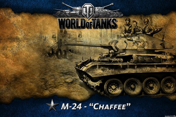 Cartel del juego World of Tanks un Tanque con una tripulación de combate en