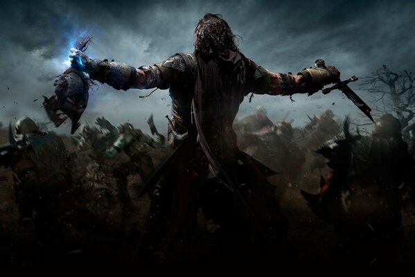 Mordor with a sword in his hand. War