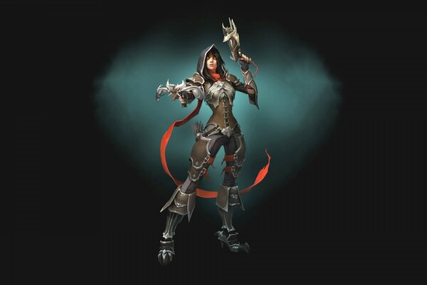 A girl in armor with a crossbow from the game diablo