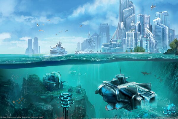 Futuristische Stadt der Zukunft in der Unterwasserwelt