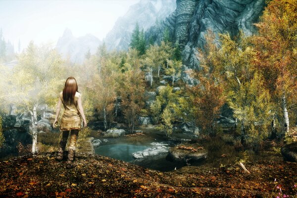 Imagen de un juego de chica en el bosque