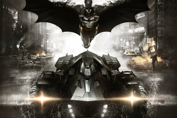 Batman: Arkham Knight. Batman vuela, extendiendo sus alas