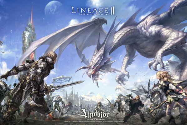 Lineage 2 Held kämpft mit einem Drachen