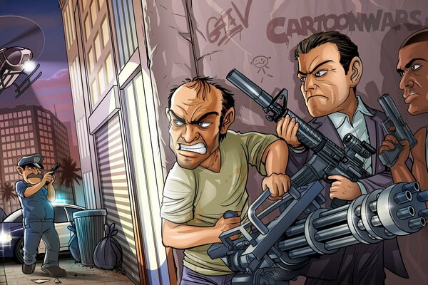 Cartoon gangsters and cops in action