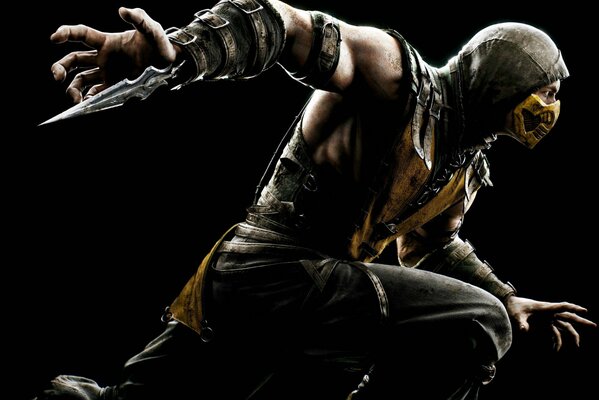 A character from the game Mortal Kombat Scorpion in a fighting pose