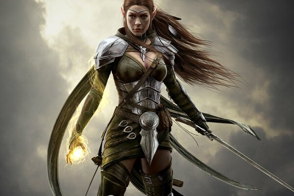 Elf girl warrior in armor wallpaper