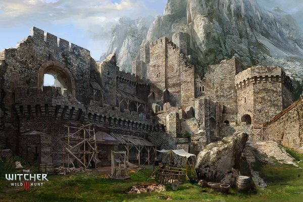 Eine alte Burg in einem Berg aus dem Spiel The Witcher 3