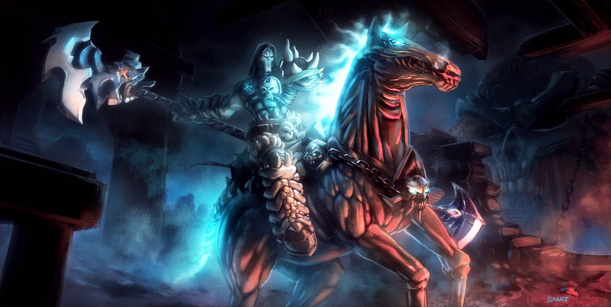 art loyvet pierre darksiders 2 jeździec broń koń śmierć nieumarli