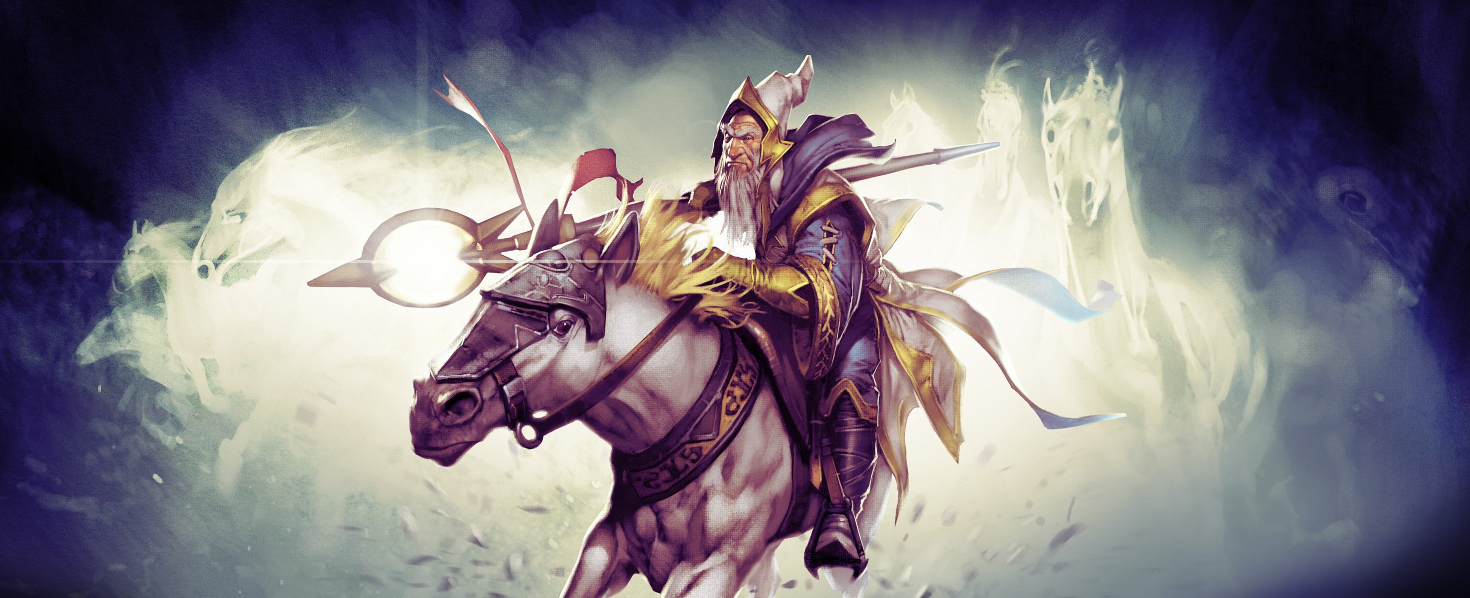 ezalor gardien de la lumière mage gandalf gandalf bâton sceptre cavalier cheval dota 2 protéger les anciens dota héros splash art art