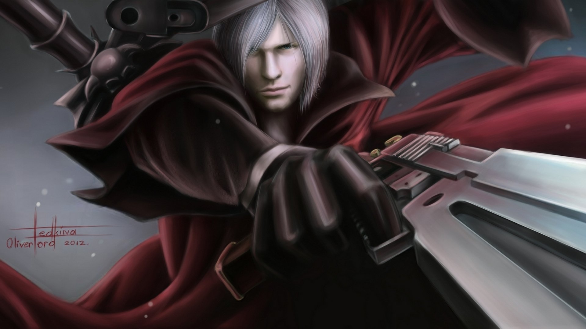 devil may cry dmc wallpaper spiel dante oliverford fanart semi-dämon rebellion ebony&cat halbdemonstrant roter mantel schwert rebellion pistolen