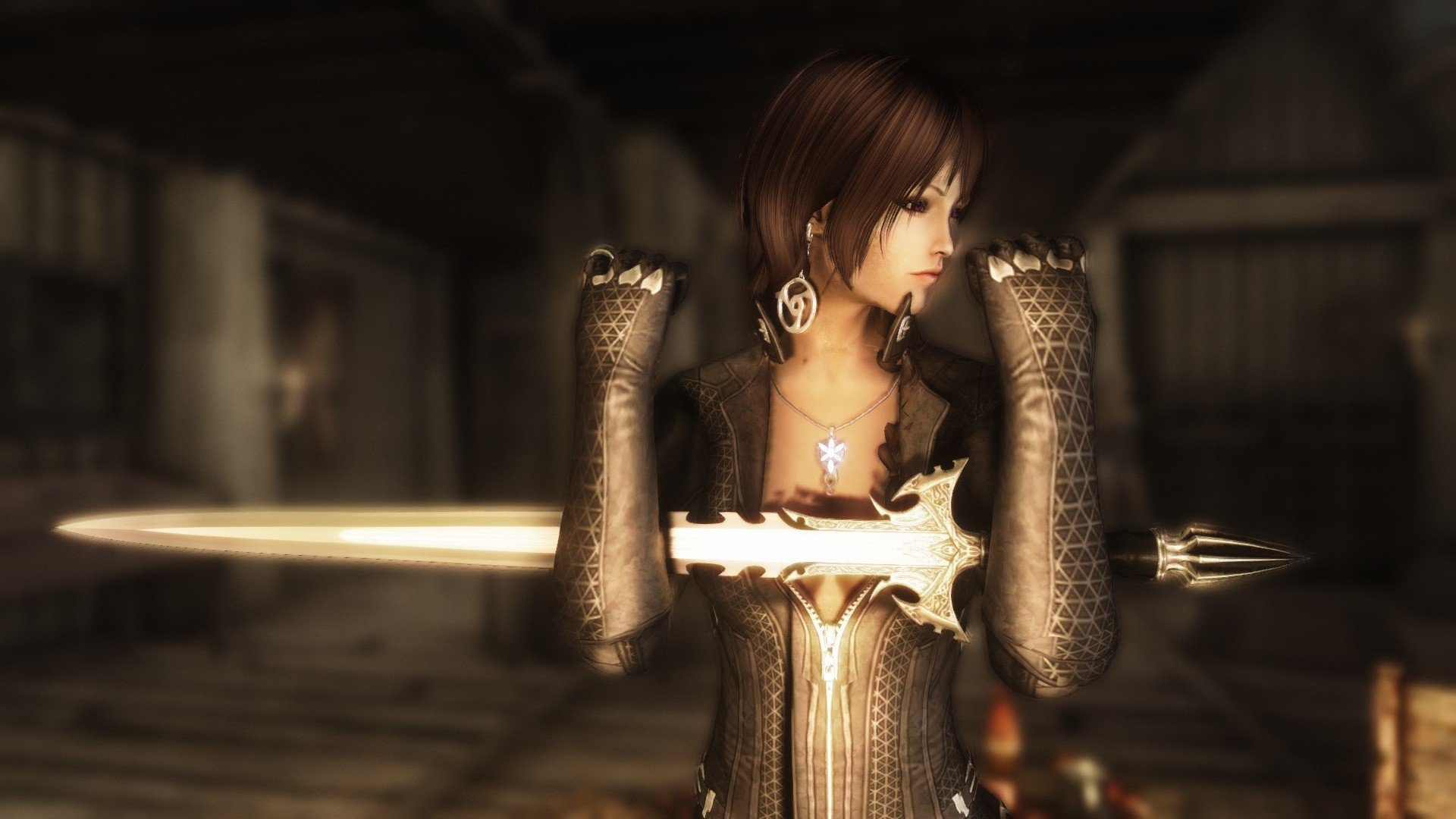 the elder scrolls v skyrim girl sword weapon background warrior suit