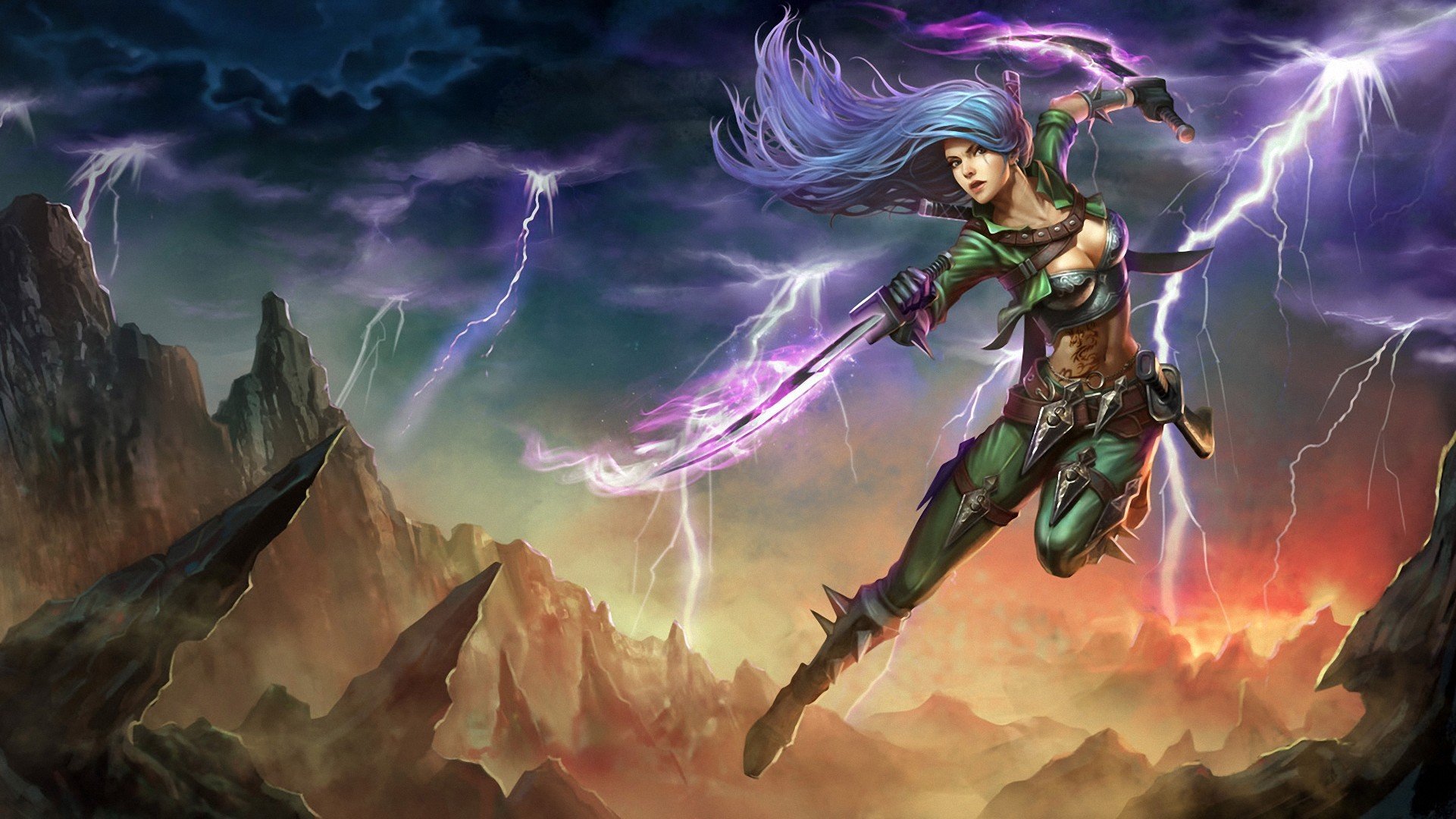 arte liga de leyendas katarina chica salto espadas armas relámpagos rocas