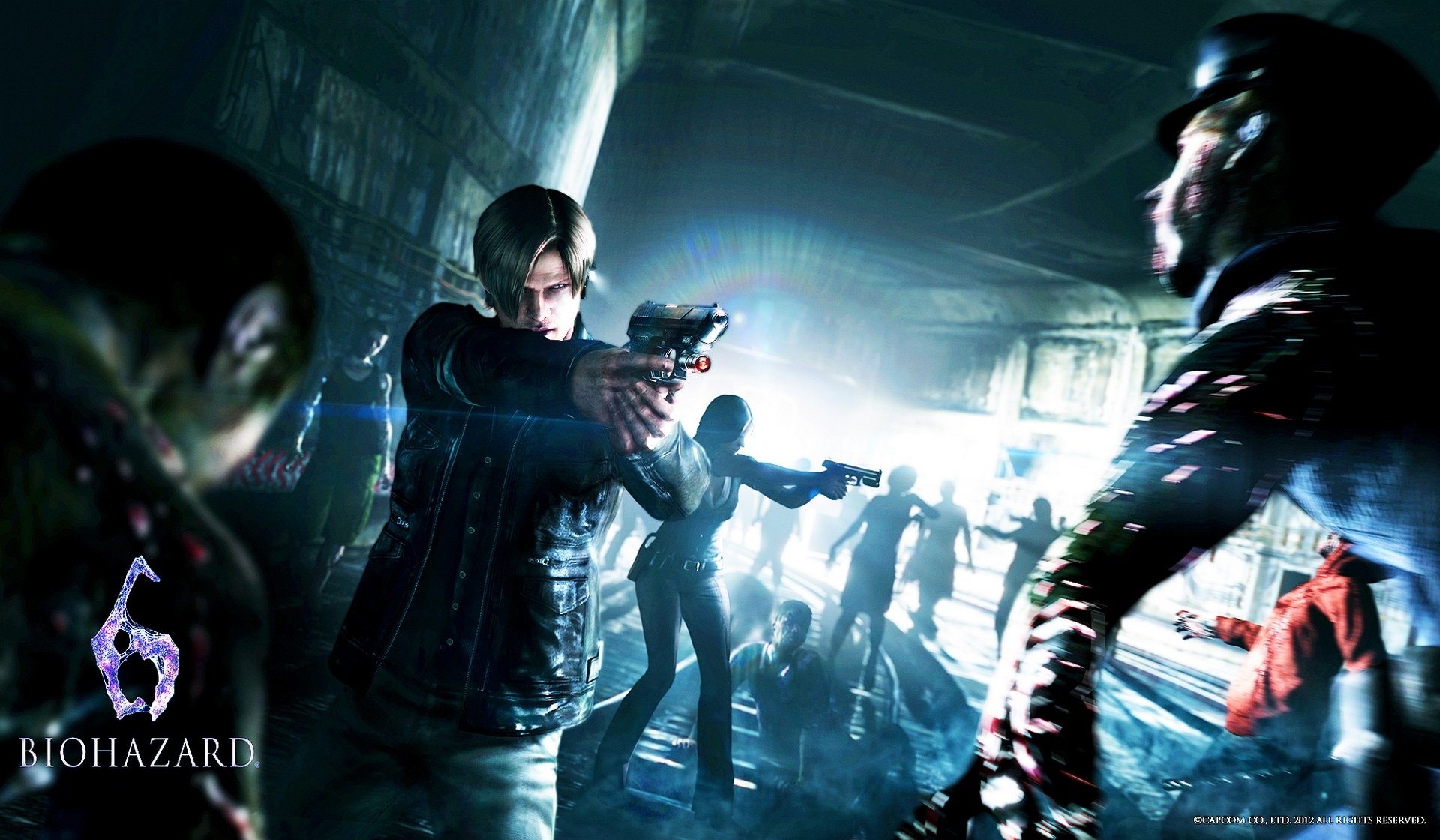 leon scott kennedy resident evil 6 pistol elena harper rails zombies apocalypse biohazard 6