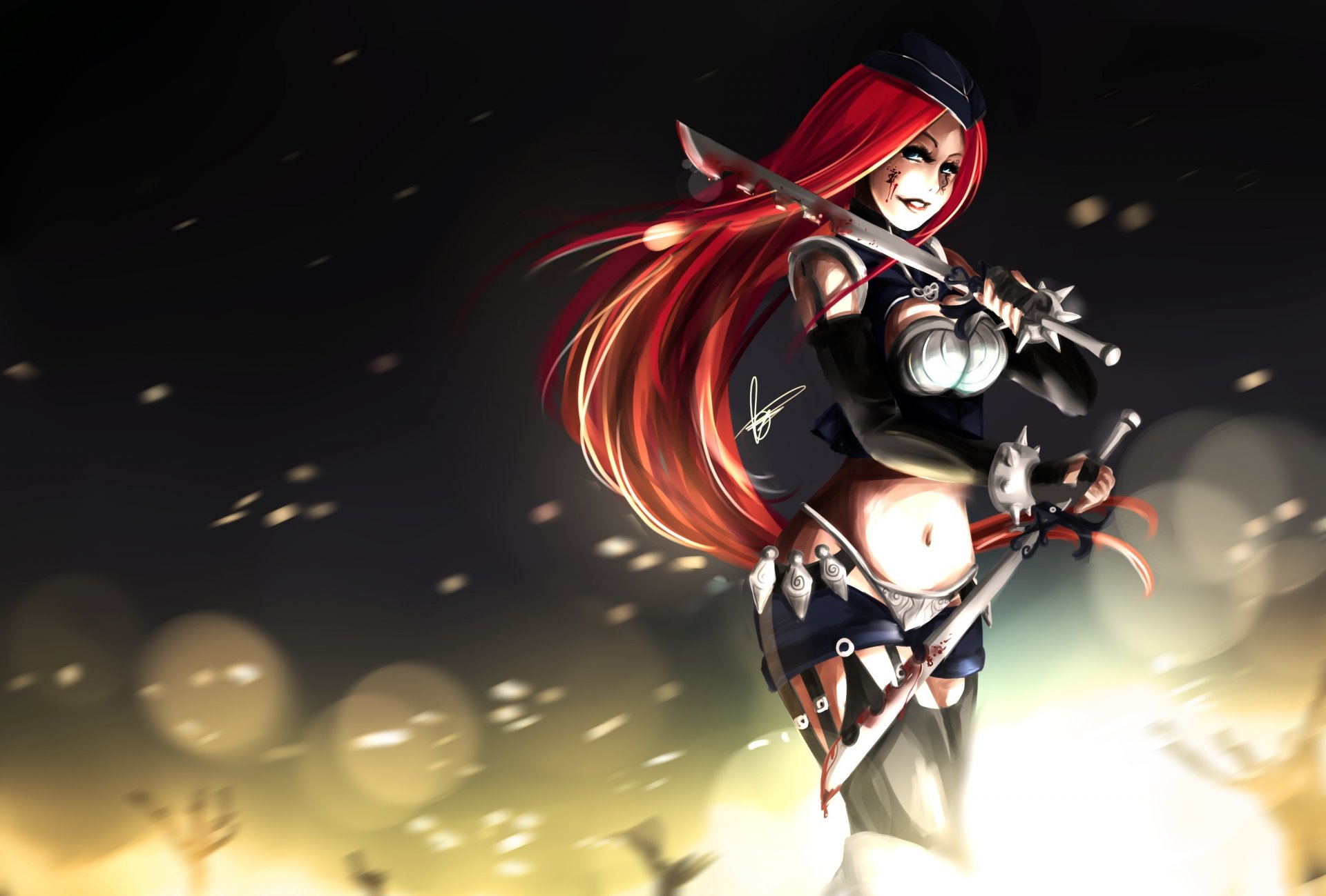 arte katarina league of legends ragazza armi scintille sangue