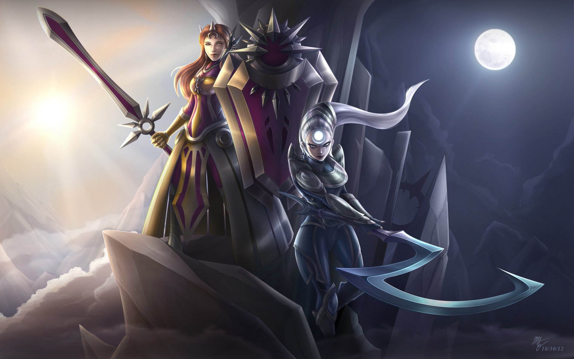 arte league of legends diana leona ragazze armi luna spada falce