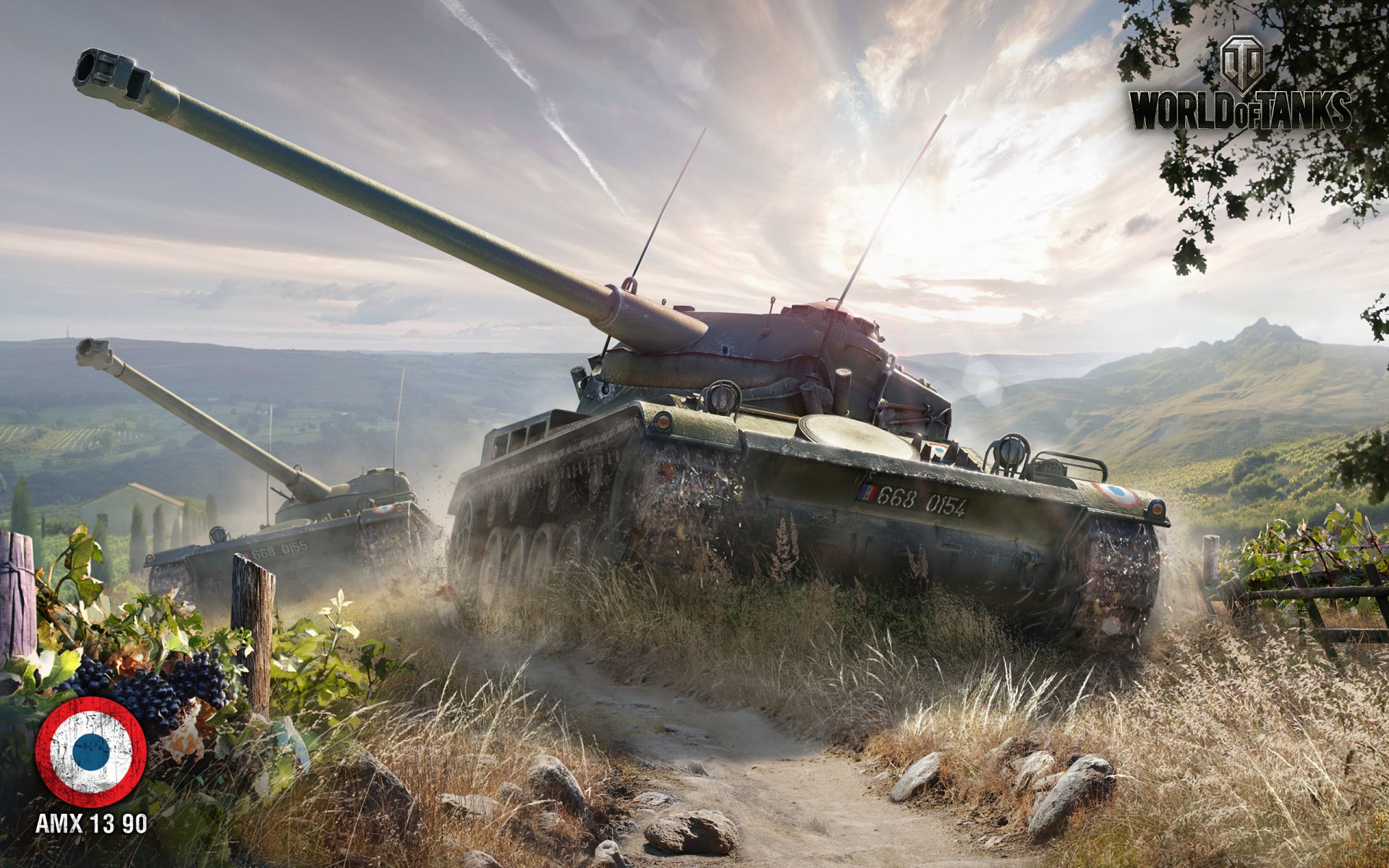 wargaming net world of tanks wot amx 1390 france french light tank mountain tree stones fences zest sky clouds sun grapes shrubs grass room the situation trunk house light tank wg