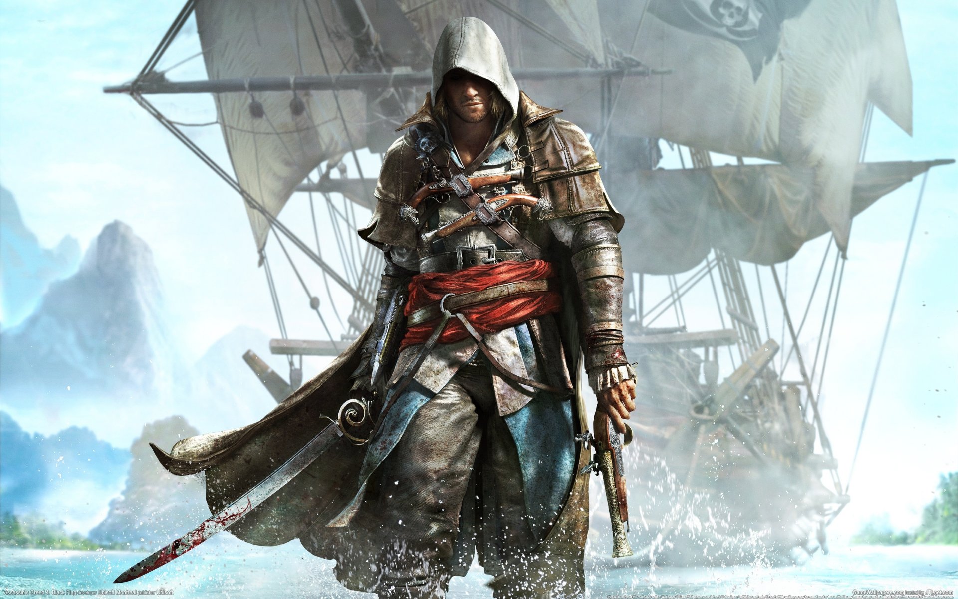 assassin s creed 4 czarna flaga statek woda wyspa wybrzeże