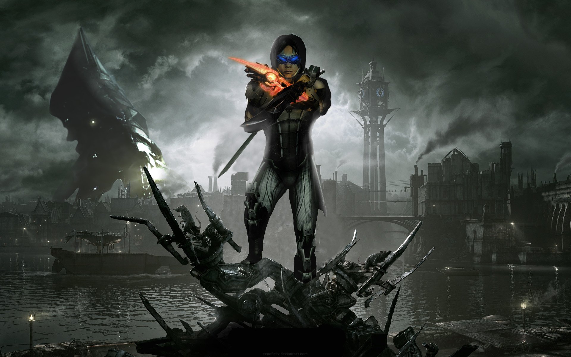 kai leng reaper déshonoré dunwall city fan art mass effect 3